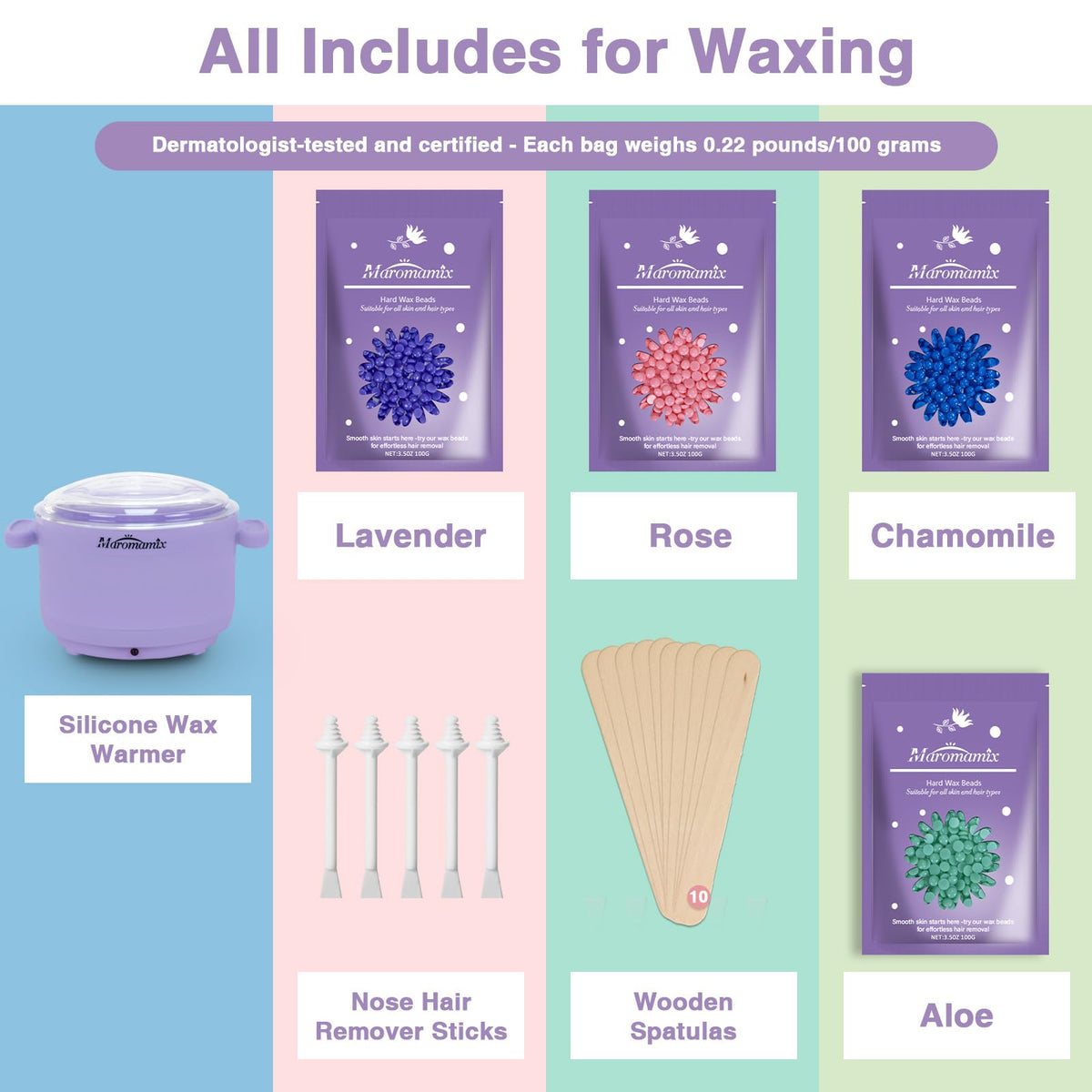 At home hair removal kit including nose wax sticks and large body applicators