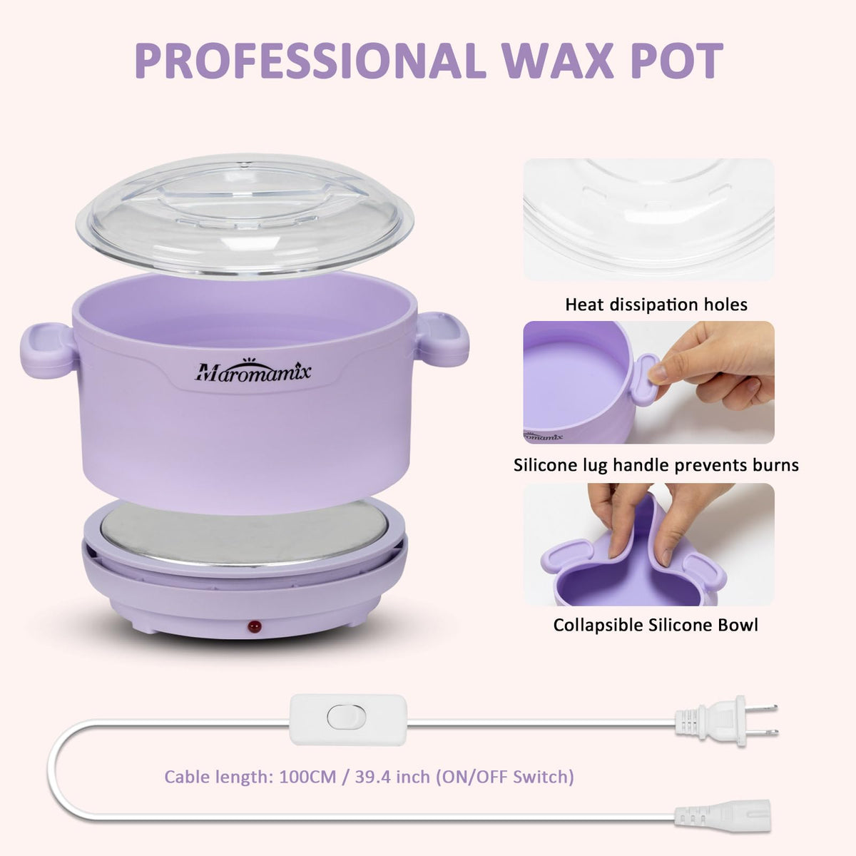 Flexible purple silicone wax pot being cleaned by peeling out hardened wax residue