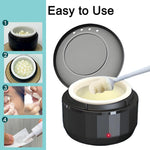 Foneso mini wax warmer being cleaned easily by peeling out a solid disc of cooled leftover wax from the flexible silicone pot