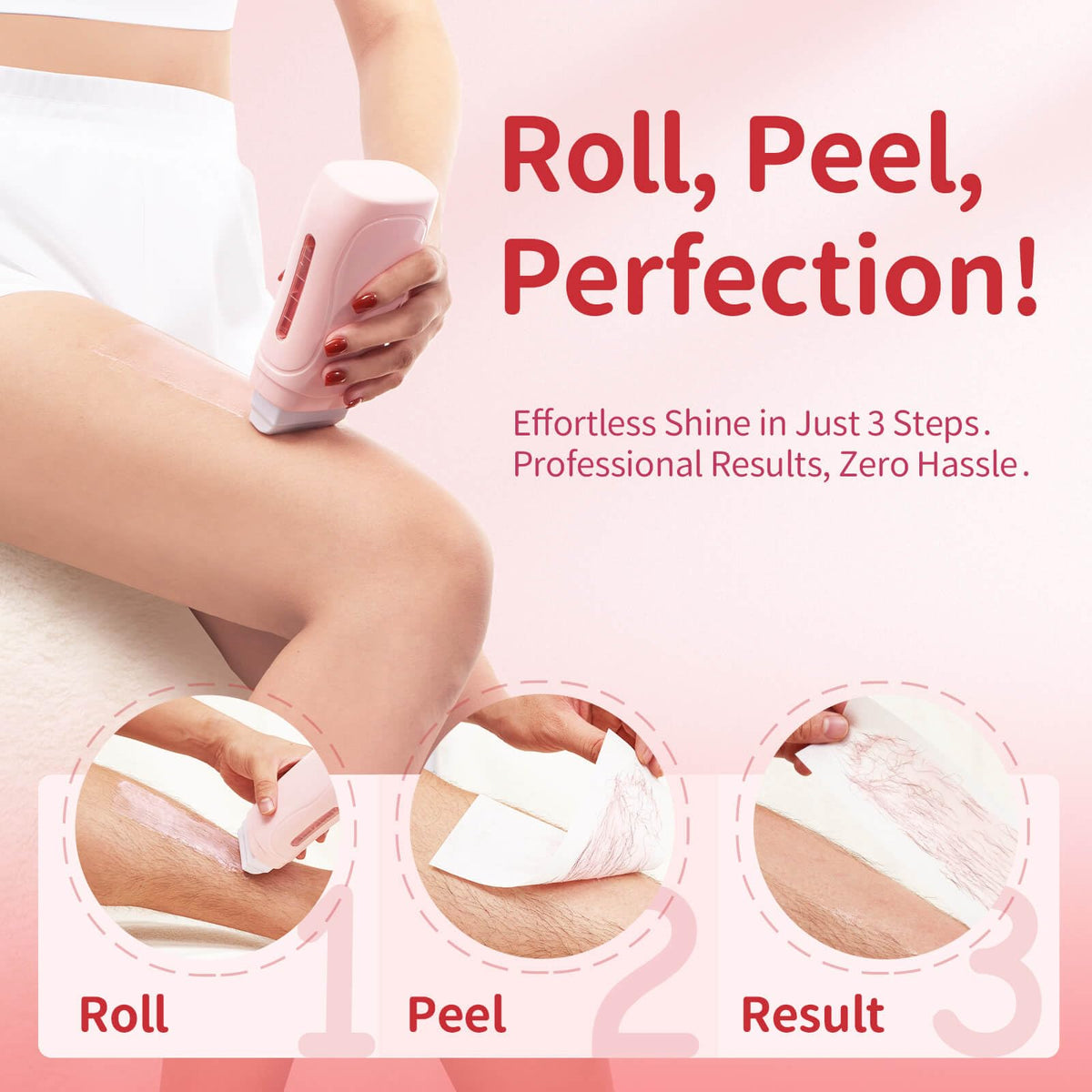 At home roller waxing kit showing two rose scented wax cartridges