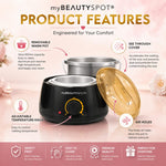 Exfoliating honey hard wax beads pouring into the electric melting device