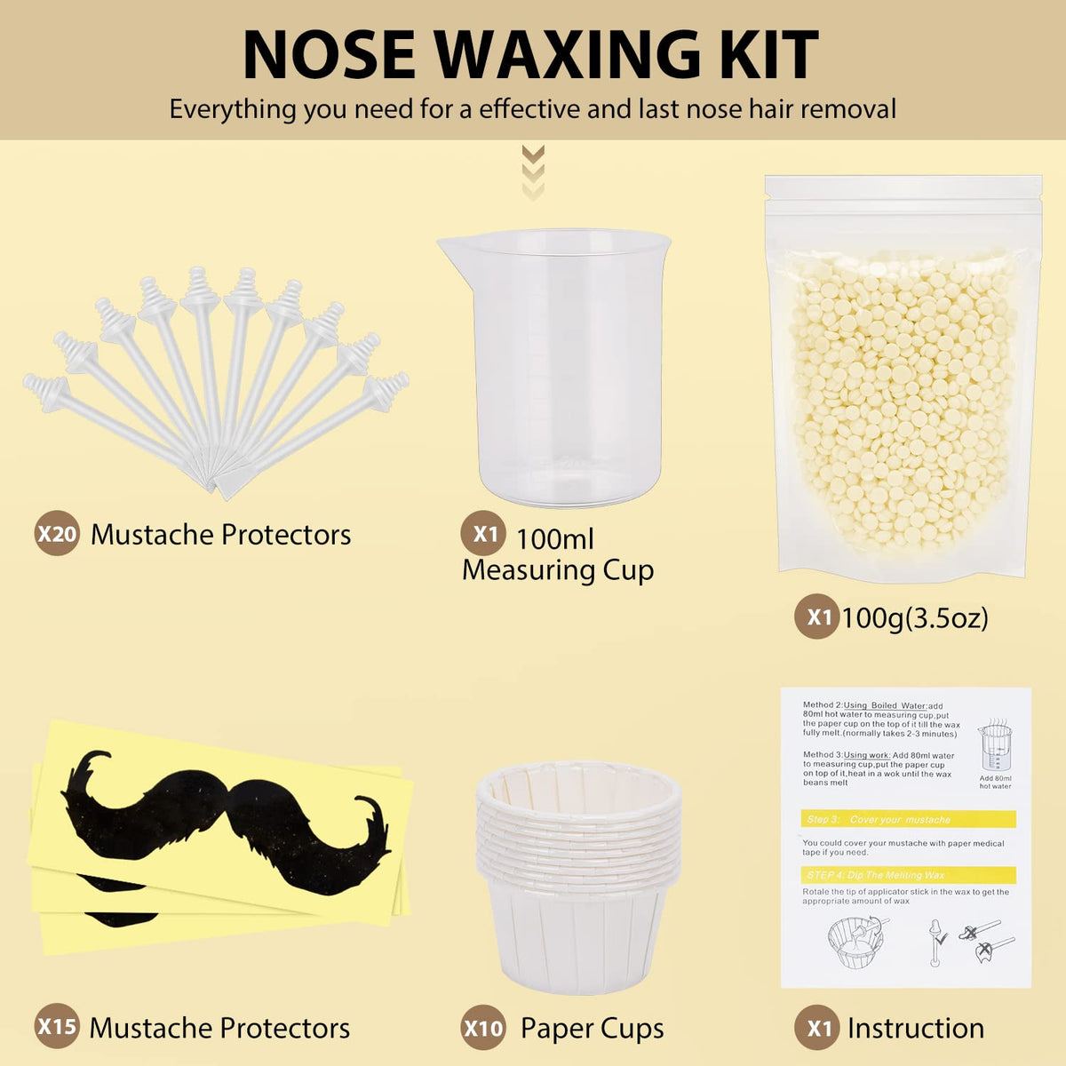 Paper cups and measuring cup tools for home nasal waxing setup