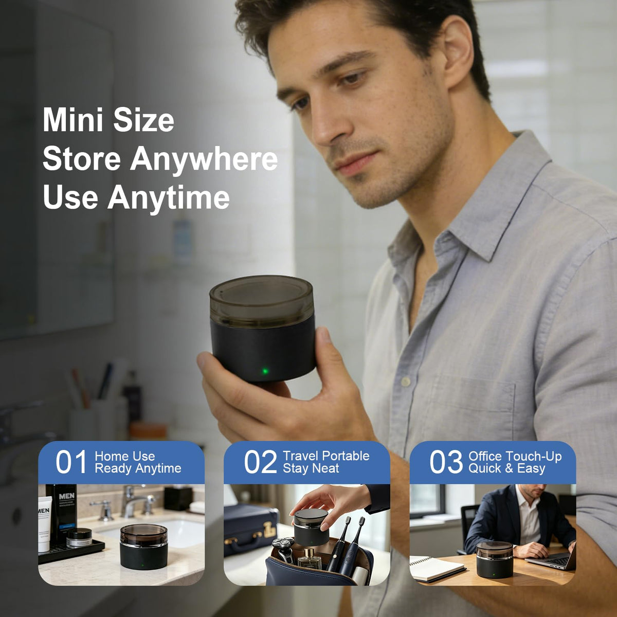 Unimiko compact personal care set being packed into a travel bag demonstrating portable design