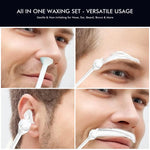 Portable facial hair removal kit with hard wax beans and silicone pot.