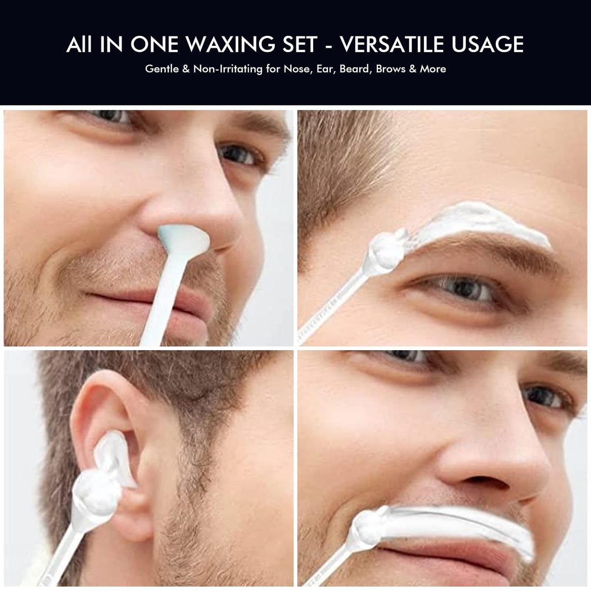 Portable facial hair removal kit with hard wax beans and silicone pot.
