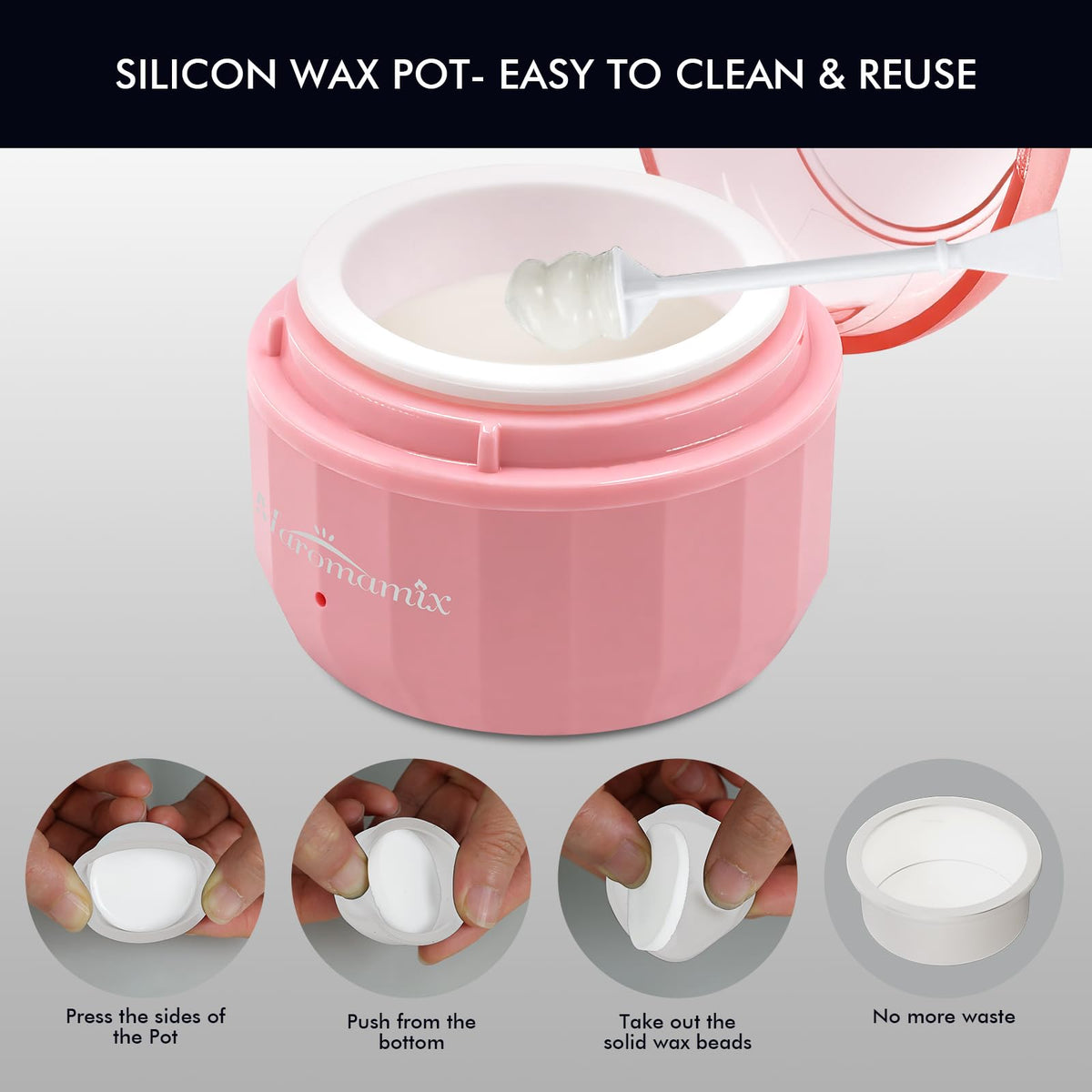 Non stick flexible silicone bowl with melted hard wax for easy cleaning.