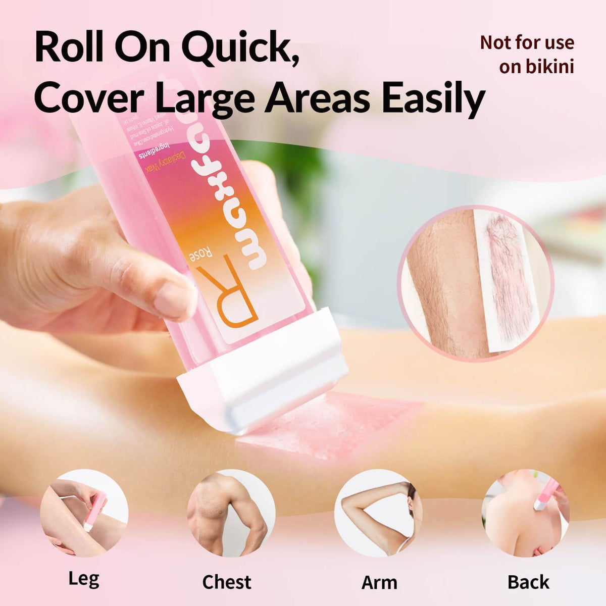 Waxfans at home depilatory wax kit containing four rollers and five clean oil bags
