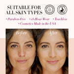 Before and after comparison using the professional Luminess cosmetic system for smooth skin texture