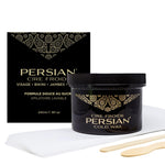 Persian Cold Wax Kit with sugar wax jar reusable fabric strips and wooden applicators displayed