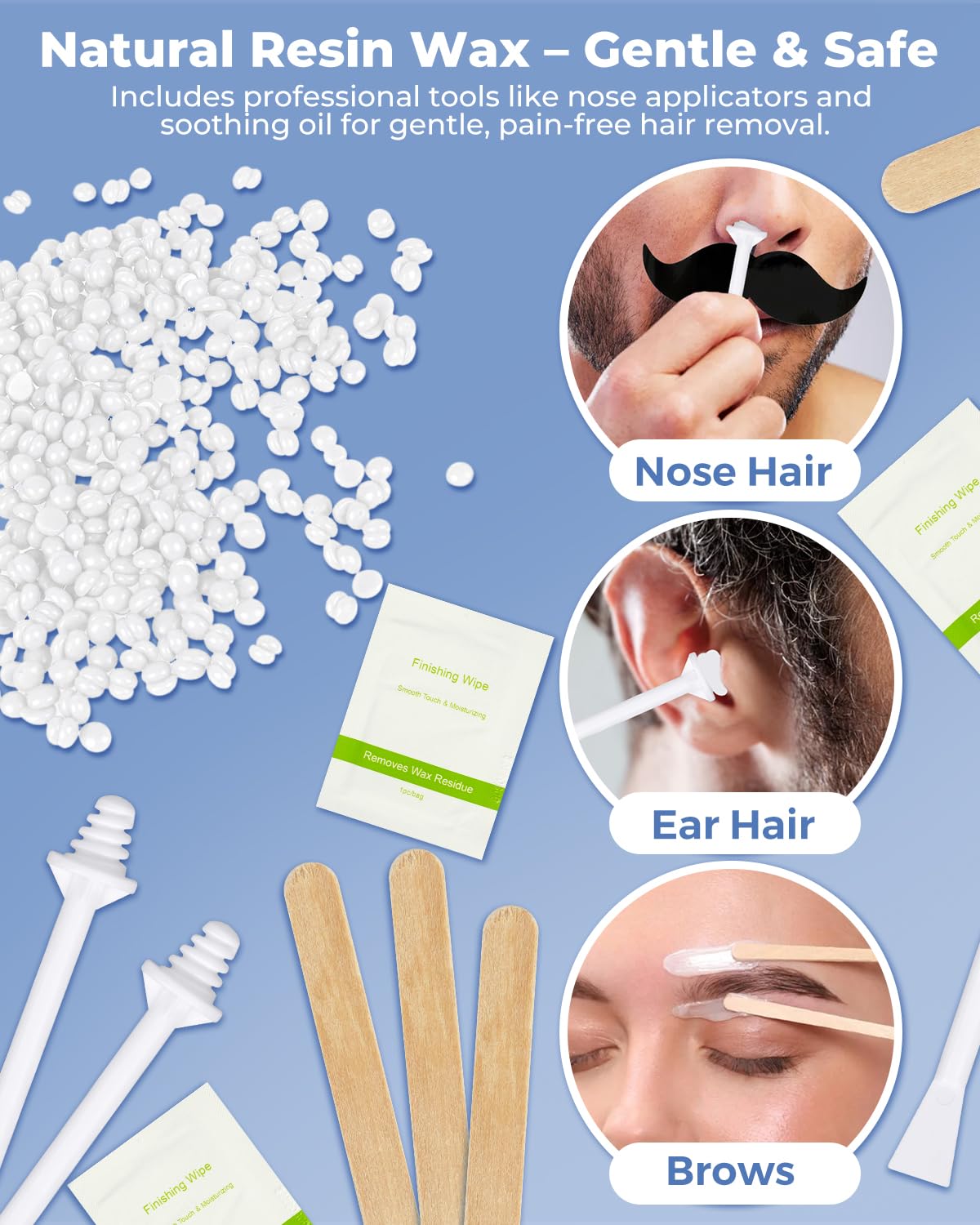 Side view of the twenty specialty nose hair applicator sticks included in the kit