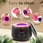 Peeling hardened hard wax out of the flexible pink silicone bowl insert for easy cleanup