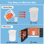 Close up view of the hard wax beads and measuring cup used for melting.