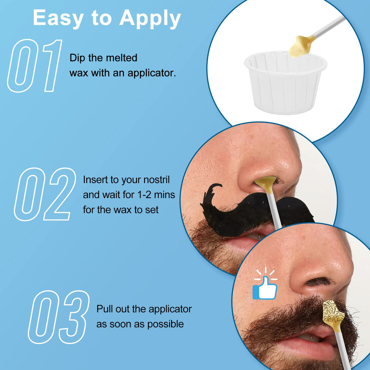 Step by step visual guide demonstrating safe insertion of the custom applicator stick.