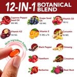 Premium 12-in-1 herbal supplement bottle highlighting beetroot and turmeric extracts