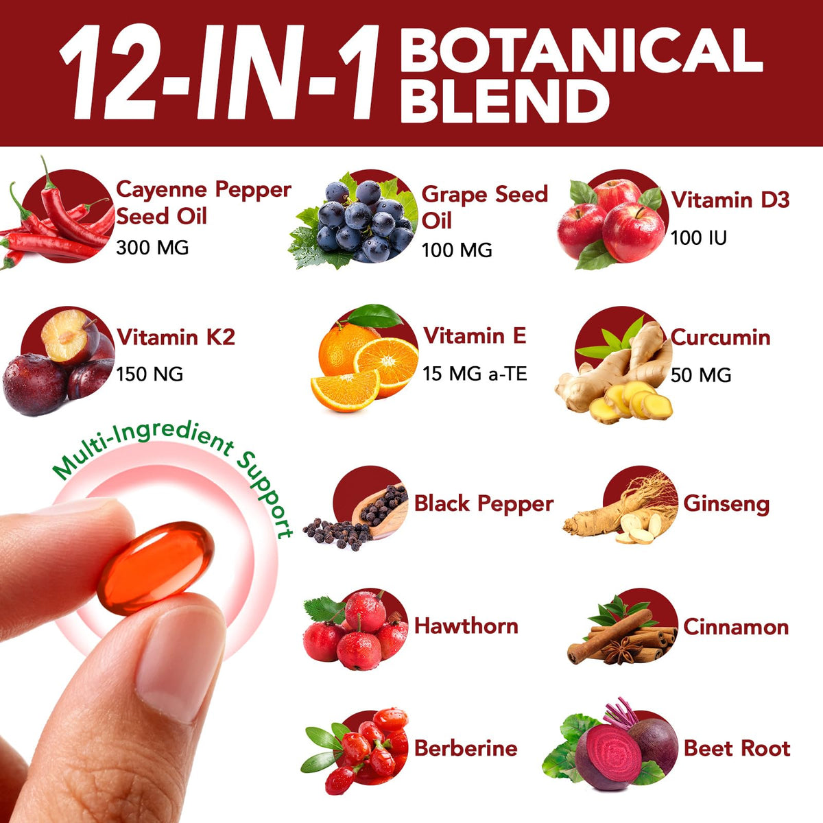 Premium 12-in-1 herbal supplement bottle highlighting beetroot and turmeric extracts