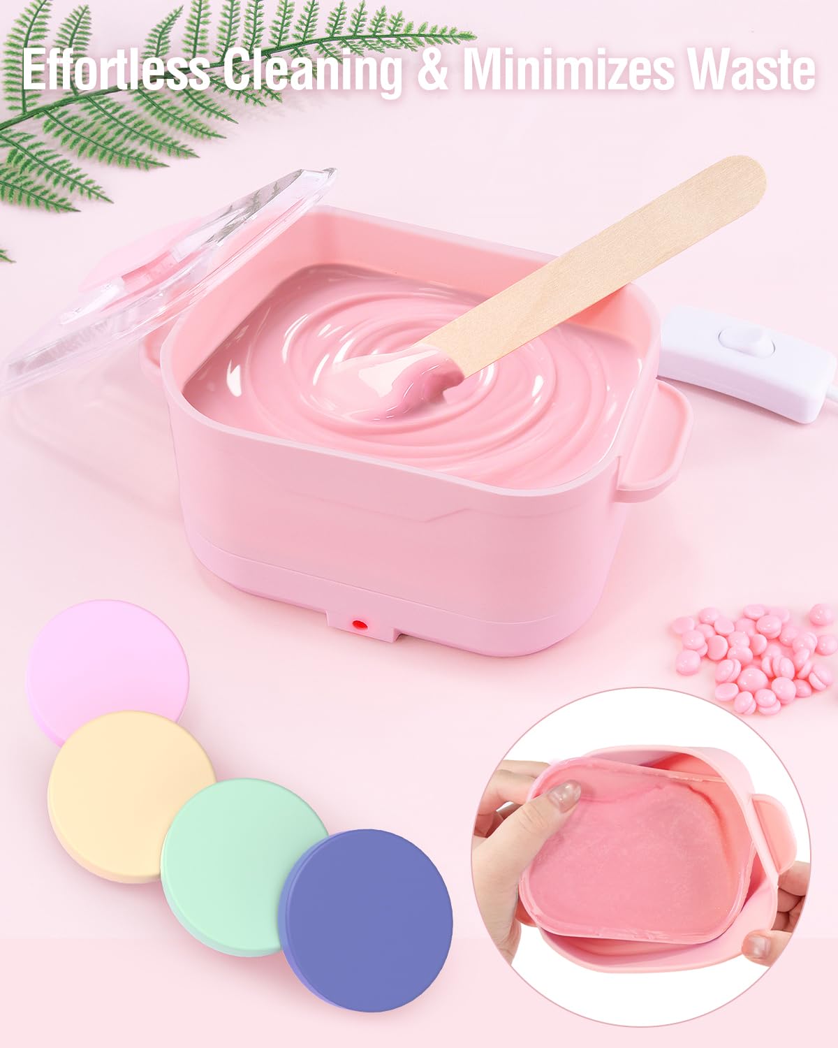 Beloving foldable wax warmer shown next to facial waxing accessories highlighting its suitability for eyebrow shaping.