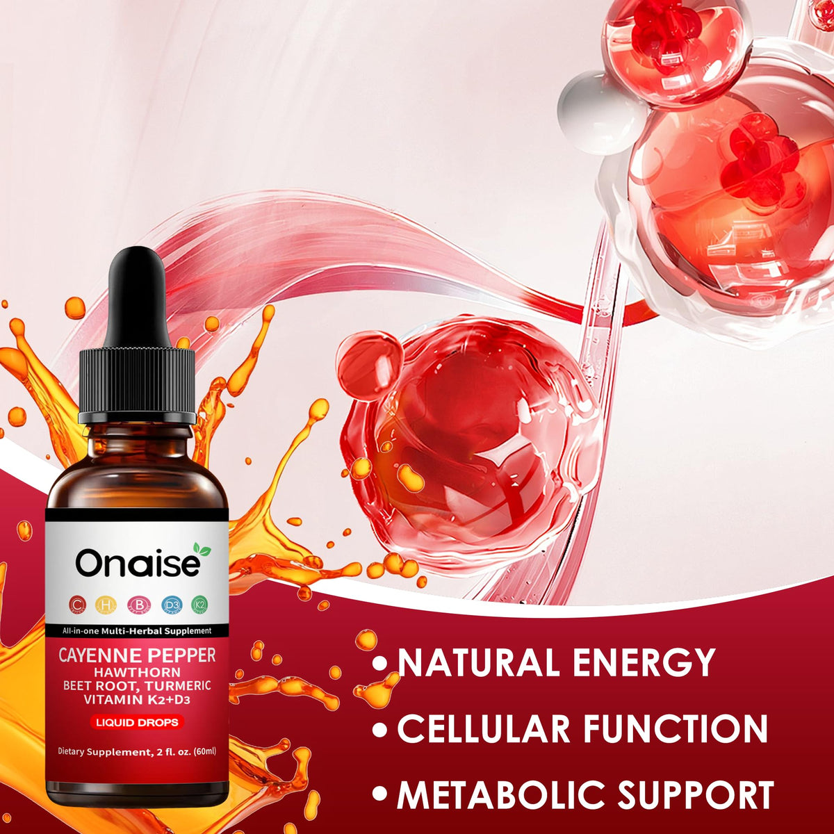Liquid dropper presentation of ONAISE plant based cayenne supplement for metabolism