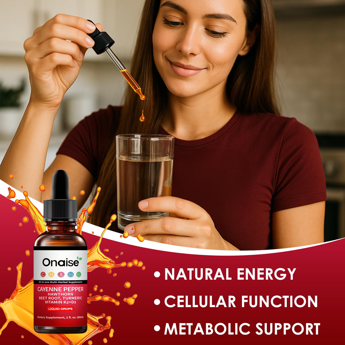 Authentic imported ONAISE Cayenne Pepper drops lifestyle packaging view