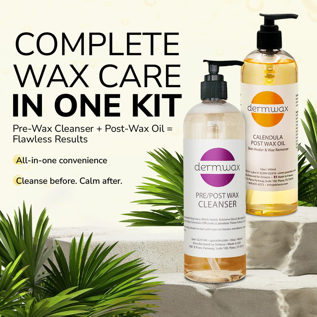 Dermwax Pre-Wax Cleanser close up view displaying product label information