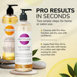Dermwax pre-wax skin purifying solution being applied to a cotton pad