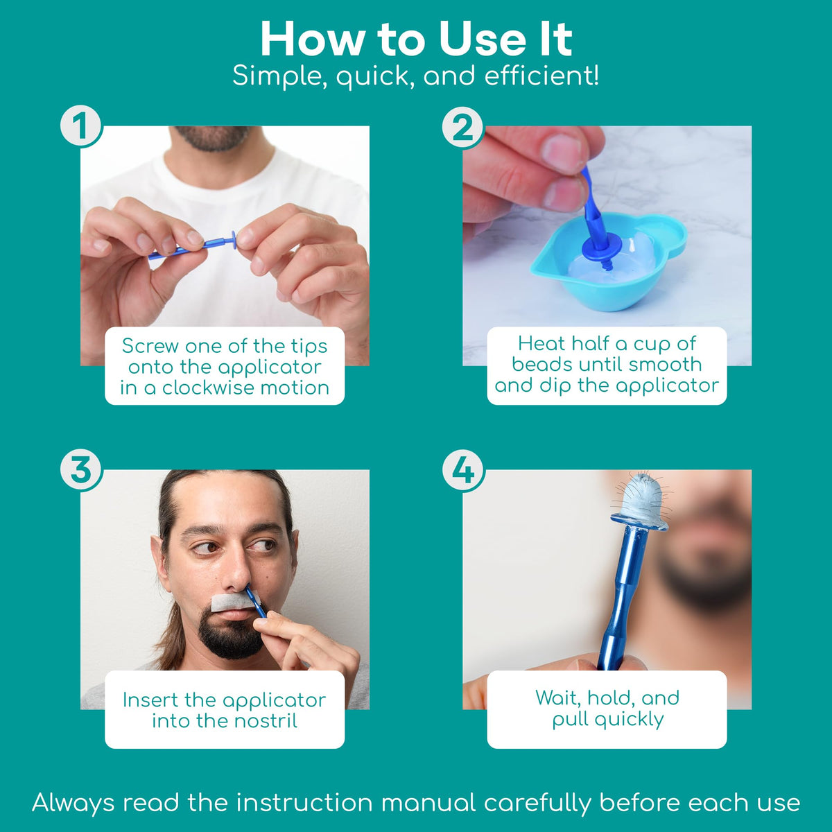 Microwave safe blue silicone melting cup with hard wax beads for nose hair removal