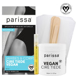 Parissa premium warm wax jar showing fluid honey like consistency after microwaving.