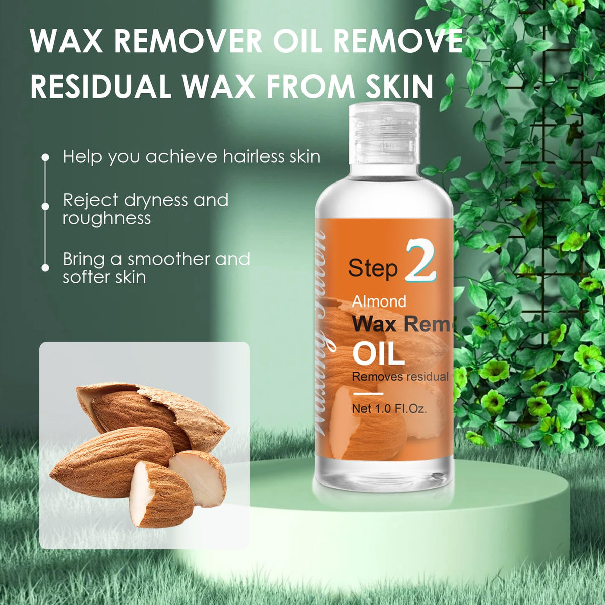 VUEYAA almond oil wax remover bottle for cleaning sticky residue after at home waxing