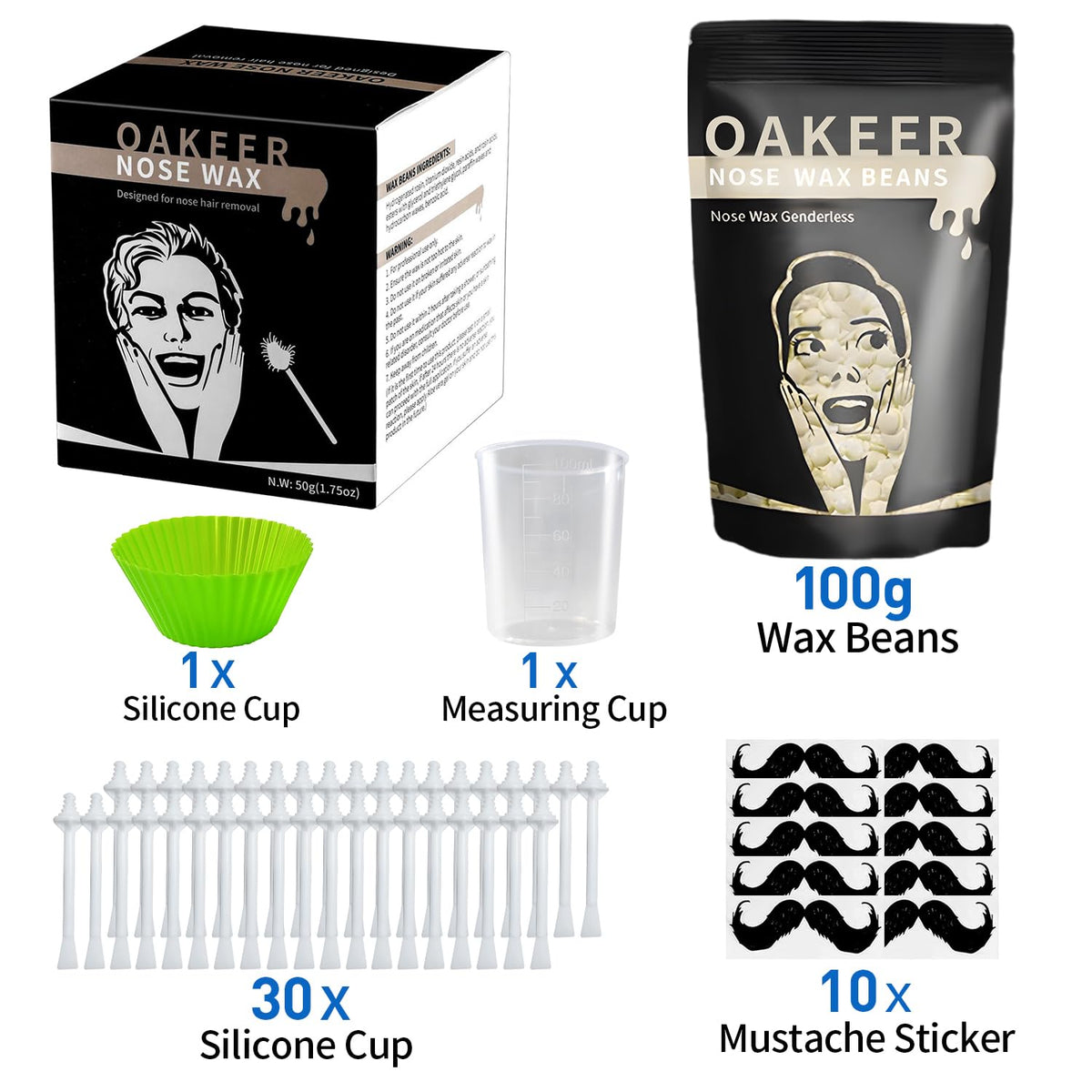 One hundred gram bag of Oakeer natural hard wax beads for sensitive skin hair removal.