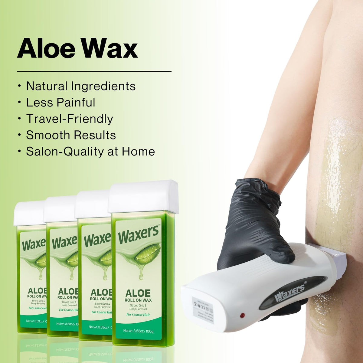Waxers aloe vera waxing roller depilatory kit with non woven strips and after care wipes