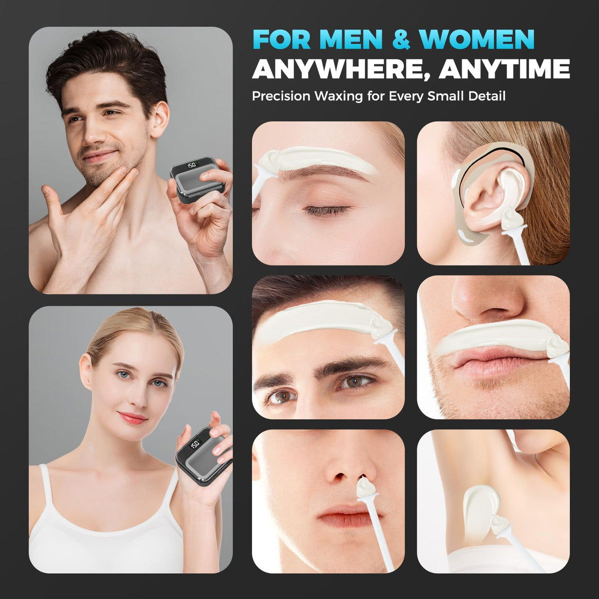 FullWoyi premium personal care kit highlighting natural hard wax beads and seventy specialized nose and ear applicators