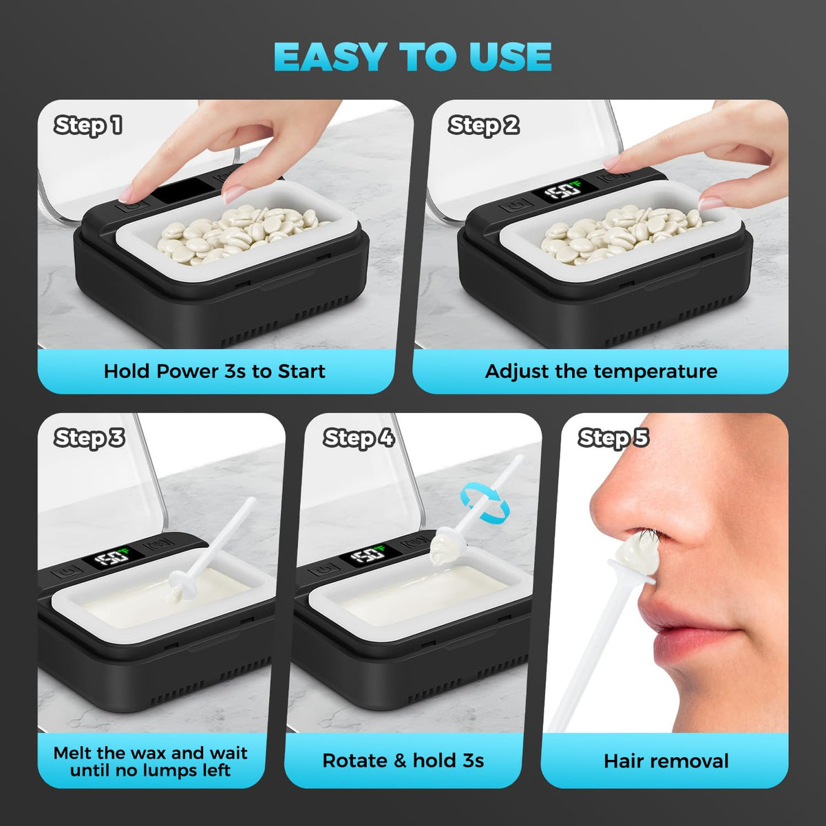 FullWoyi professional hair removal wax system showing the precise applicator tip design for nasal safety