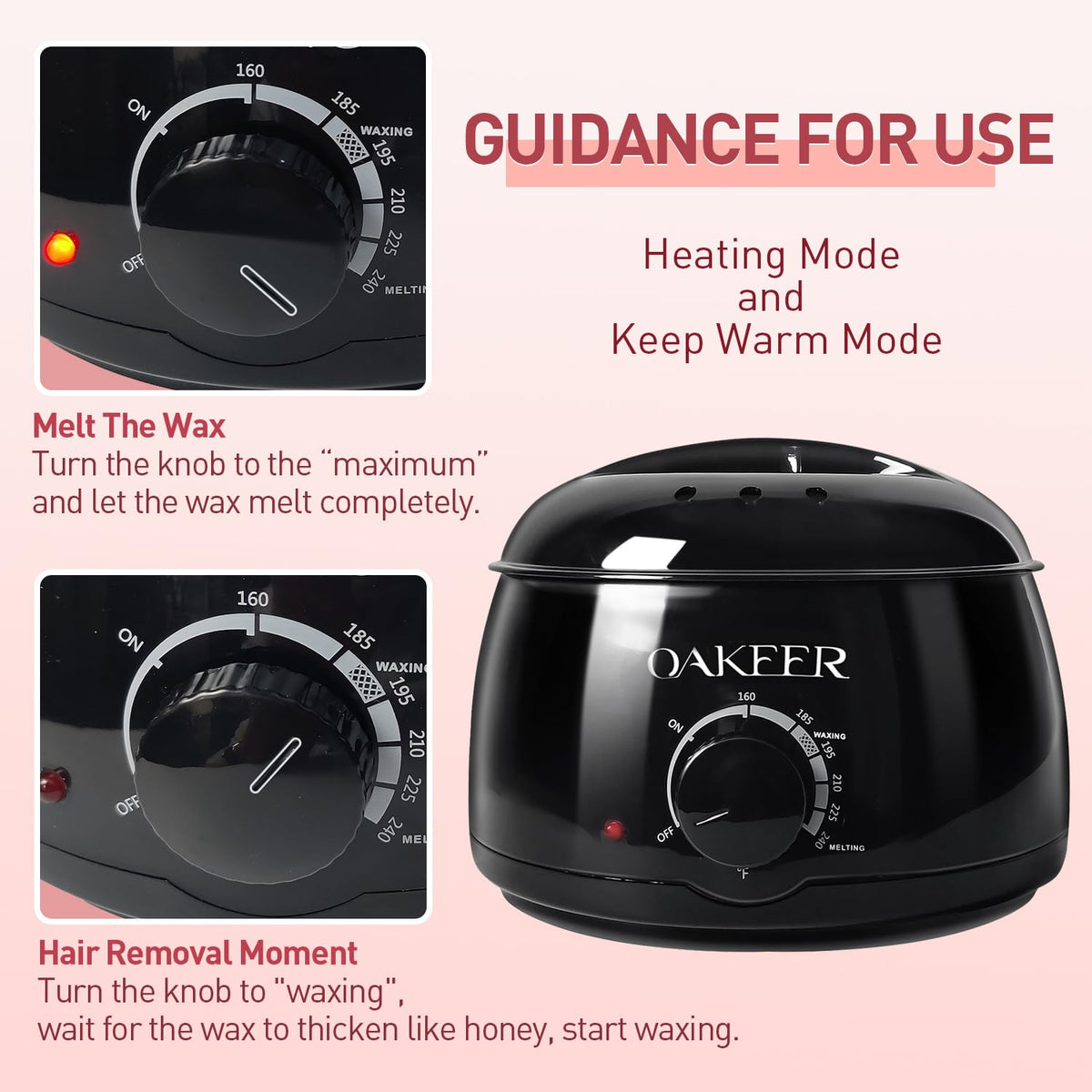 Upgraded azulene hard wax beads melting smoothly inside the Oakeer warming pot.