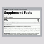 Close-up of the supplement facts and ingredients label on the back of the Piping Rock Chamomile tincture.