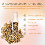 Premium imported chamomile dried flowers being measured out for a DIY skincare and aromatherapy recipe.