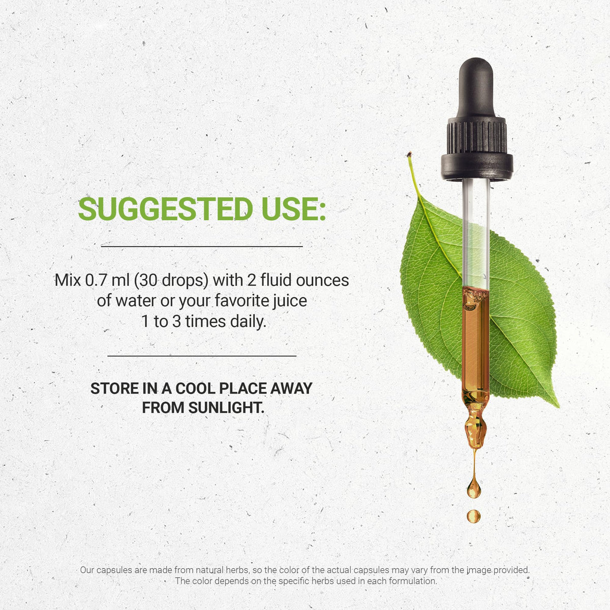 Alcohol free herbal extract dropper bottle showing the vegetable glycerin formulation