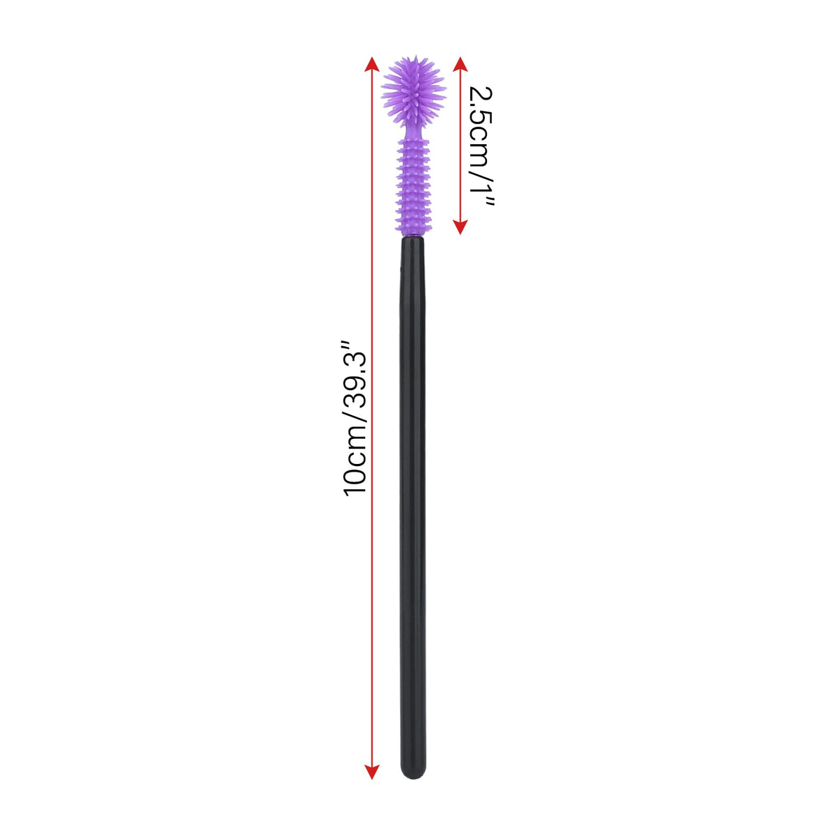 Close up of G2Plus purple ball-shaped silicone mascara wand