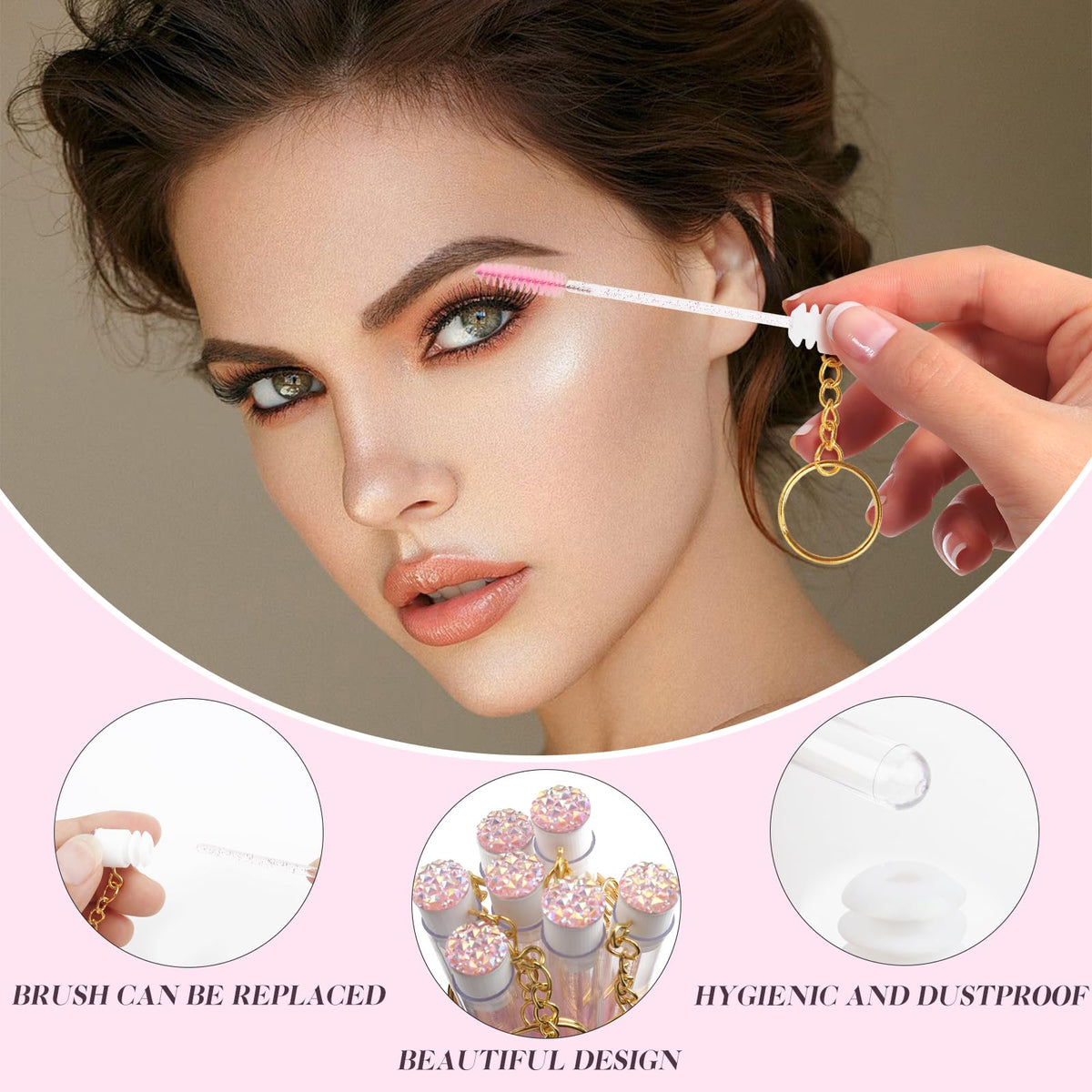 Detailed view of synthetic bristle spoolie brush for lash extensions