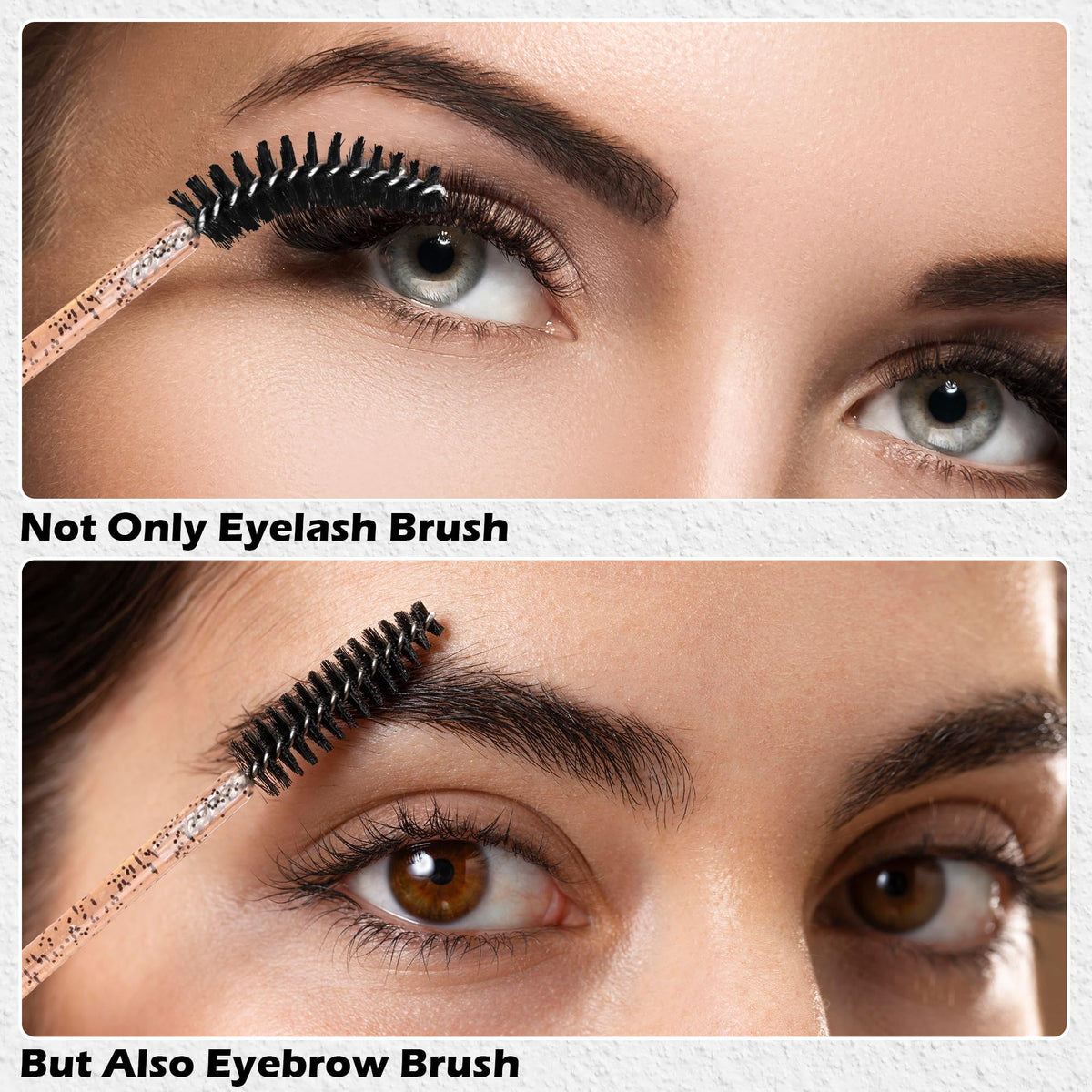 Close up of crystal handle and black mascara brush head