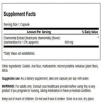 Swanson Chamomile Extract 60 capsules packaging displaying supplement facts and standardized apigenin text.