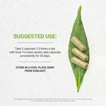Back label of Secrets of the Tribe Chamomile capsules detailing dietary supplement facts.