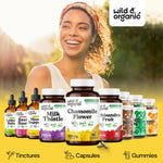 Authentic Wild & Organic chamomile dietary supplement bottle showing 45 day supply