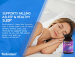 BioEmblem non habit forming sleeping pills packaging showcasing cGMP certified manufacturing seals