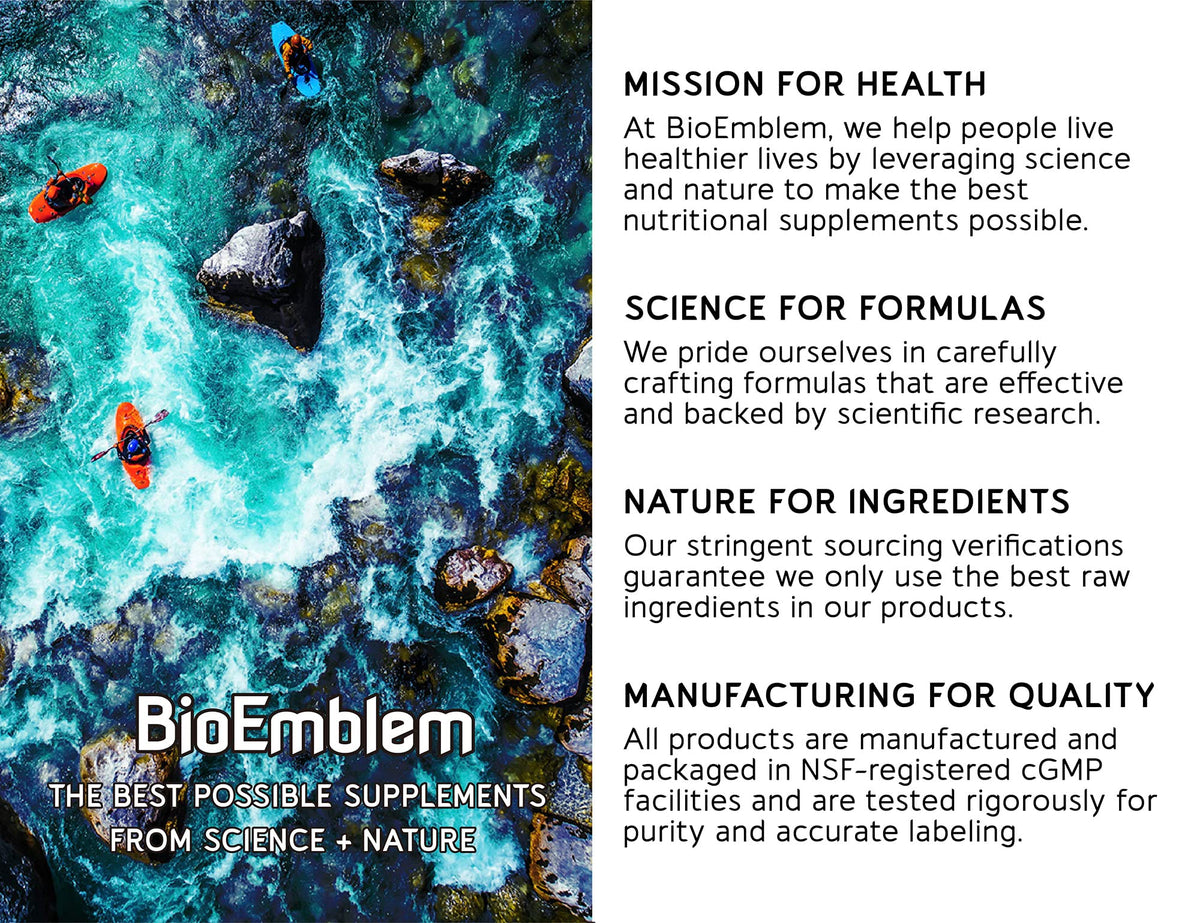 Close up of BioEmblem sleep capsules highlighting clean non GMO herbal formula facts