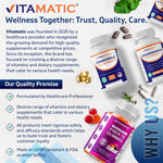 Close up view of Vitamatic Chamomile dietary supplement 240 vegetable capsules bottle