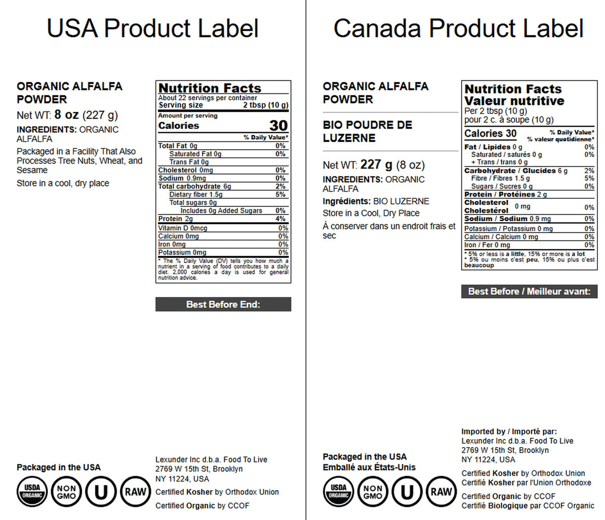 Organic Alfalfa Powder texture and raw ingredient detail