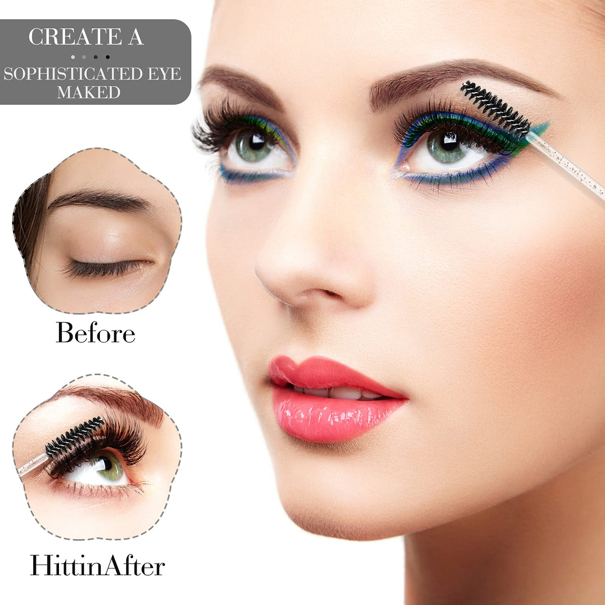 Person using disposable mascara brush for eyelash grooming