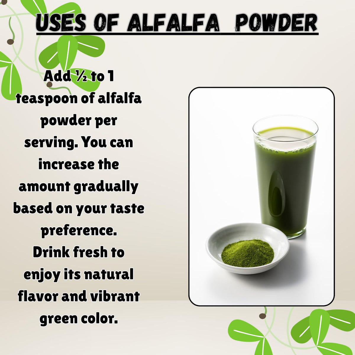 Essencea Alfalfa Leaf Powder nutritional label details