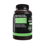 Close up of Solaray Alfalfa Leaf supplement label showing purity details