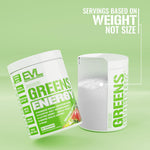 Back of Evlution Nutrition greens powder showing ingredient profile
