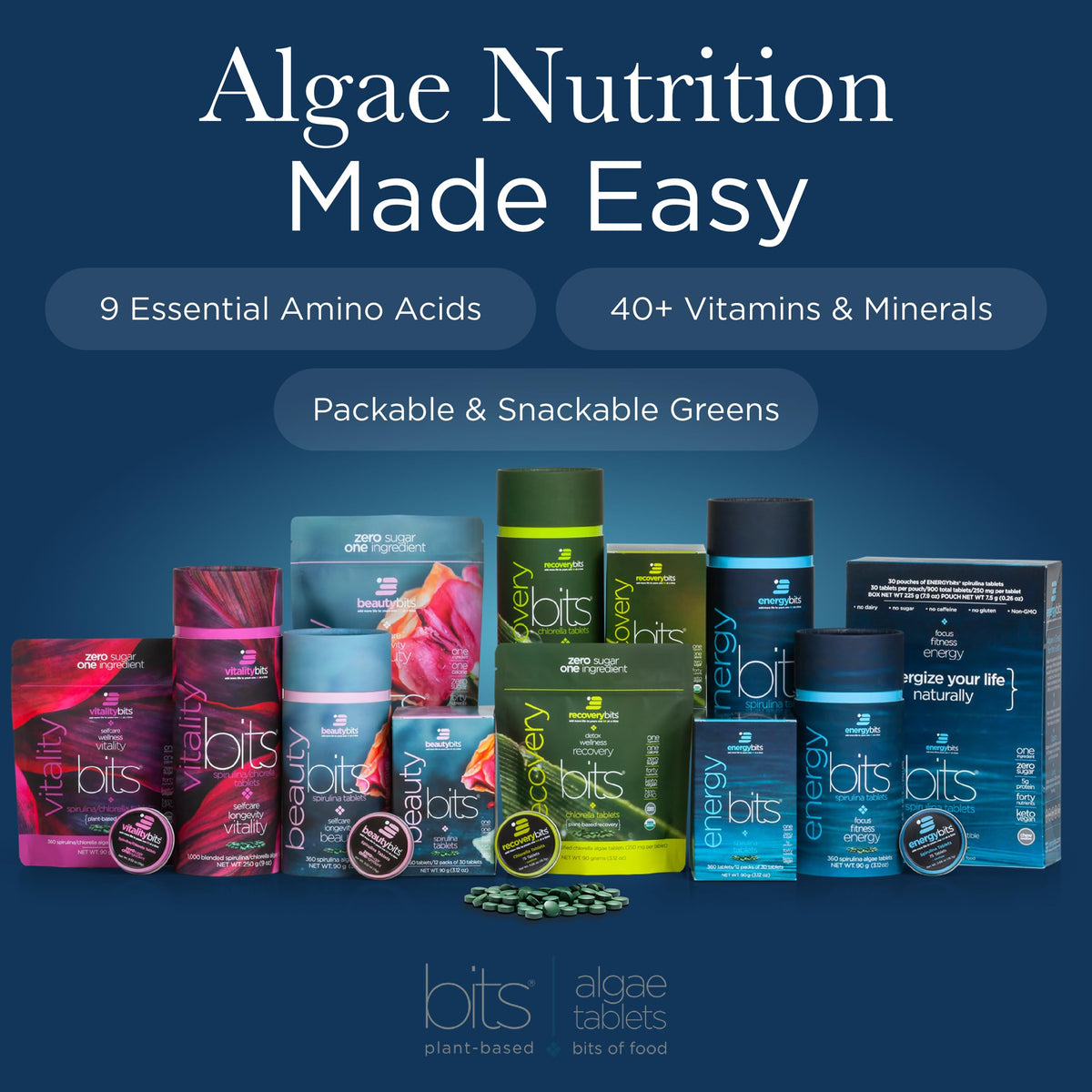 Energybits Vitalitybits spirulina chlorella algae tablets daily wellness